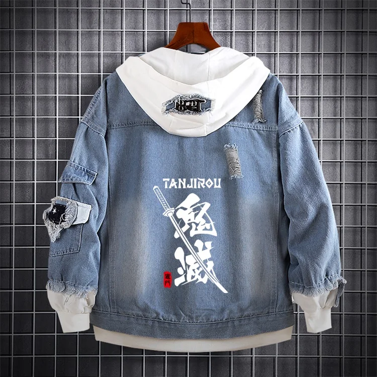 

supplier wholesale printing high quality denim jacket demon Slayer coat clothes Anime men's denim jacket