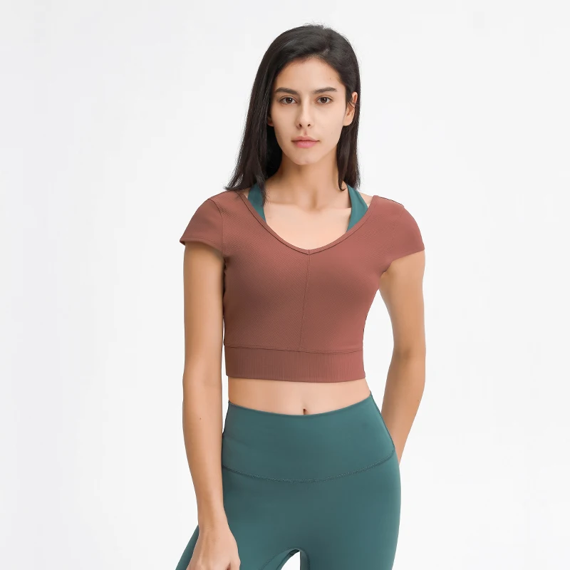 

outdoor sport new pattern Yoga short sleeve T-shirt Cheap Sports T Shirts backless women yoga tshirt