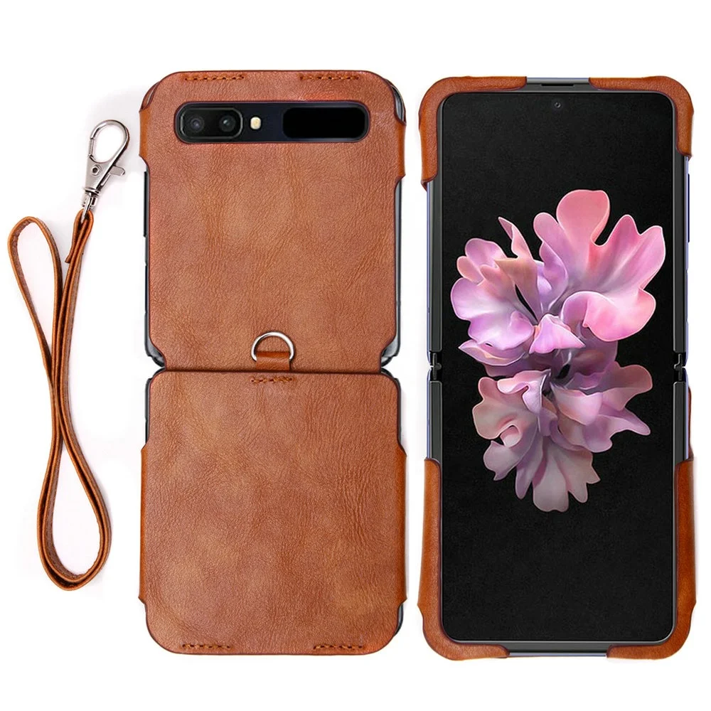 

Genunine Leather Mobile Phone Lanyard Bag Protection Cover For Samsung Z Flip Case