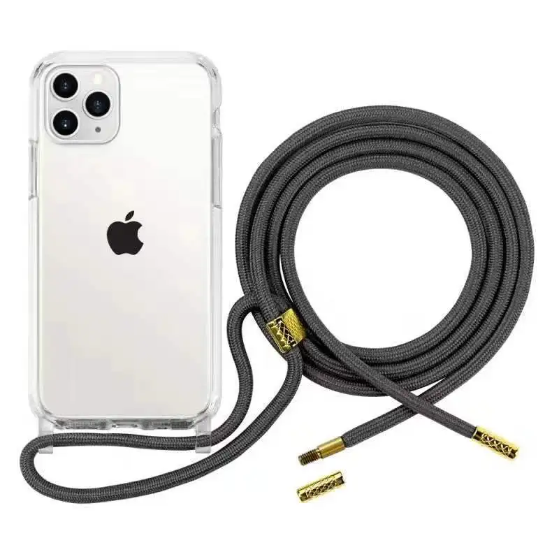 

Neck Strap Lanyard Anti-Fall Hard Acrylic TPU Nylon CrossBody Long Rope Mobile Phone Back Cover Case for iPhone for Samsung, Transparent