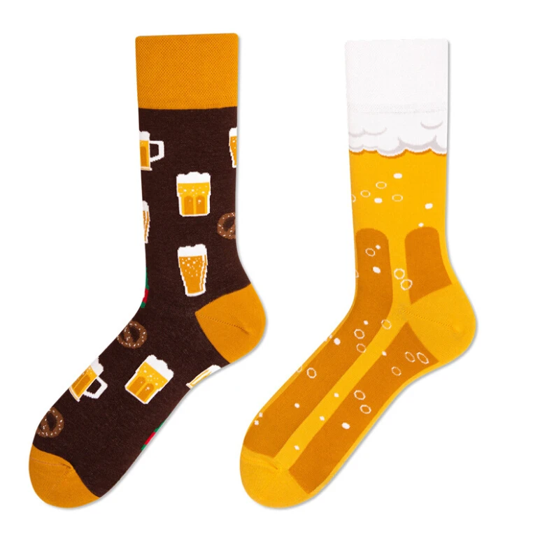 

Brand quality cotton happy dress socks Beer Pattern knitting cotton tube socks breathable mens dress socks