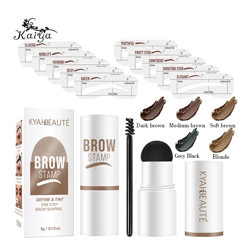 

Stay Put All Day Long Wear Vegan Makeup Pomade Black Tint Shaping One Step Eye Brow Stamp Stencil Kit Eyebrow Stamp, Soft brown /medium brown / dark brown/black