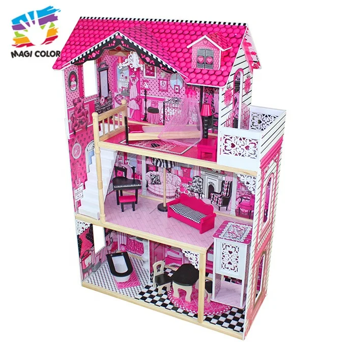 
Ready To Ship pink wooden simulation baby doll house with low price W06A101 