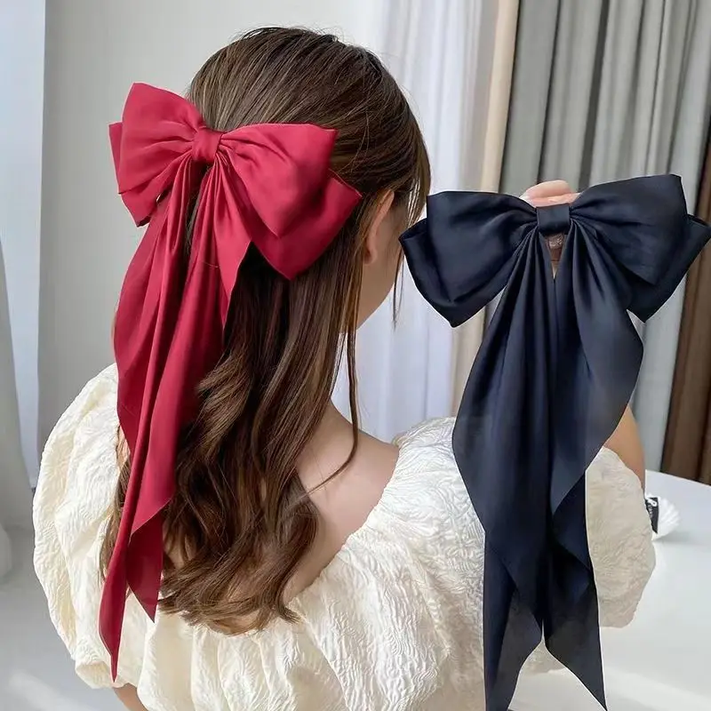 

GT Top Selling New Design Silky Satin Bow Hair Clips Long Tail Bows Clip for Girls Women Large Solid Hair Bows Hairpin