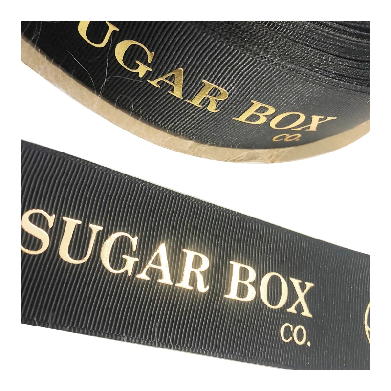 

Custom gold foil 3d embossed printed gift polyester grosgrain ribbon with logo gift wrapping decorative ribbon