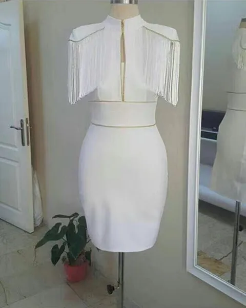 

Mini Military Style White Tassel Brand High Quality Dress In Stock A1867