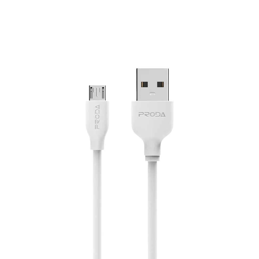 

PRODA 2A Fast Mobile Phone Android Charger Micro Type C PVC 1M USB Data Charging Cable, White, black