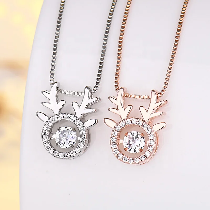 

2021 New Arrivals Jewelry Cute Round Zircon Deer Antlers Pendant Necklace Love Light Luxury Brass Necklace For Women