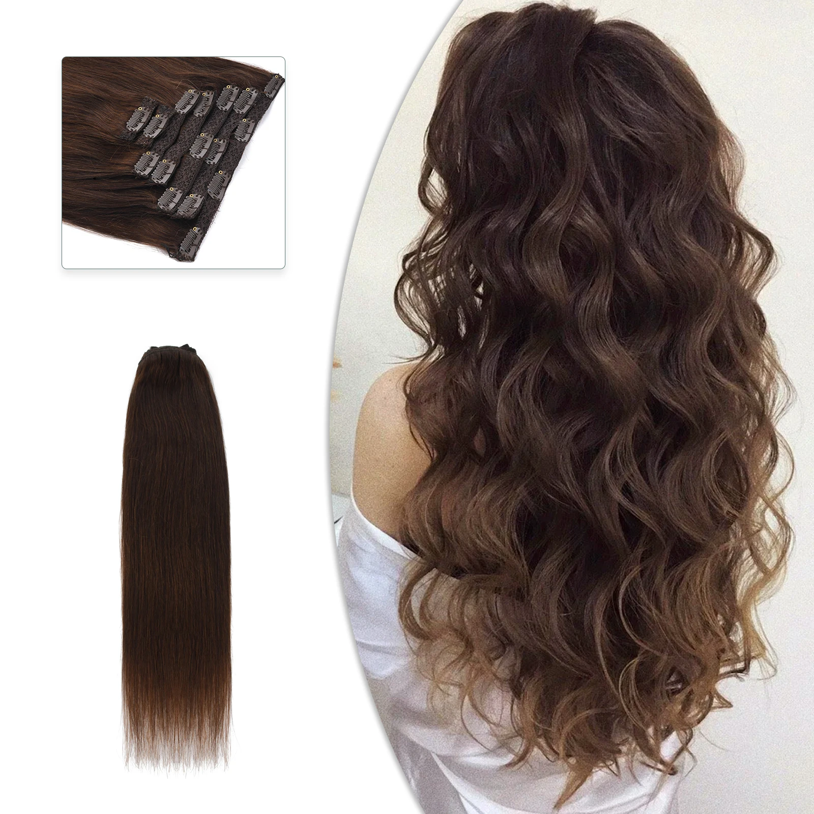 

Neitsi Clip in Hair Extensions 100% Remy Human hair extension Full Head Human Hair Straight 7Pcs 16 Clips Ombre Natural