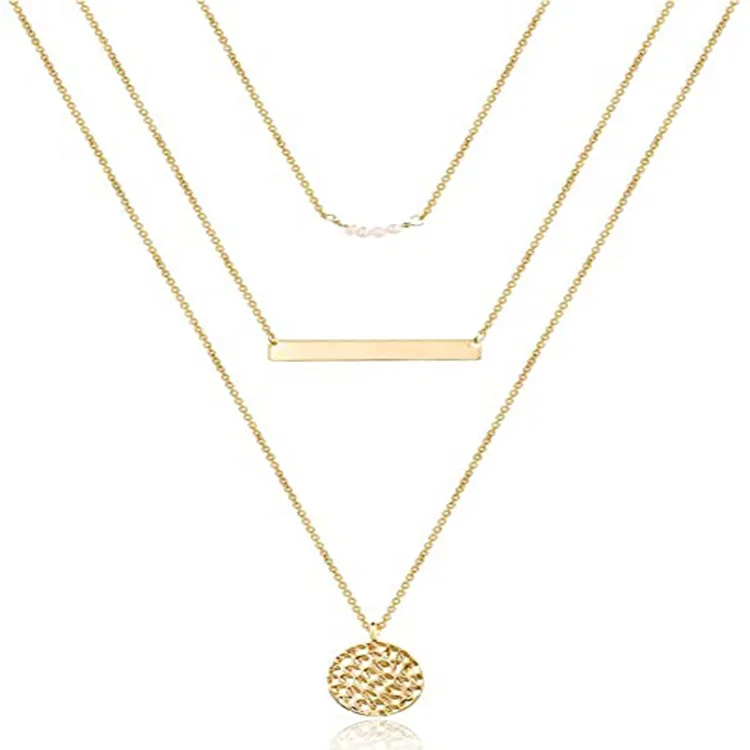 

Layered Pendant Handmade 18k Gold Plated Dainty Choker Arrow Bar Layering Long Necklace for Women