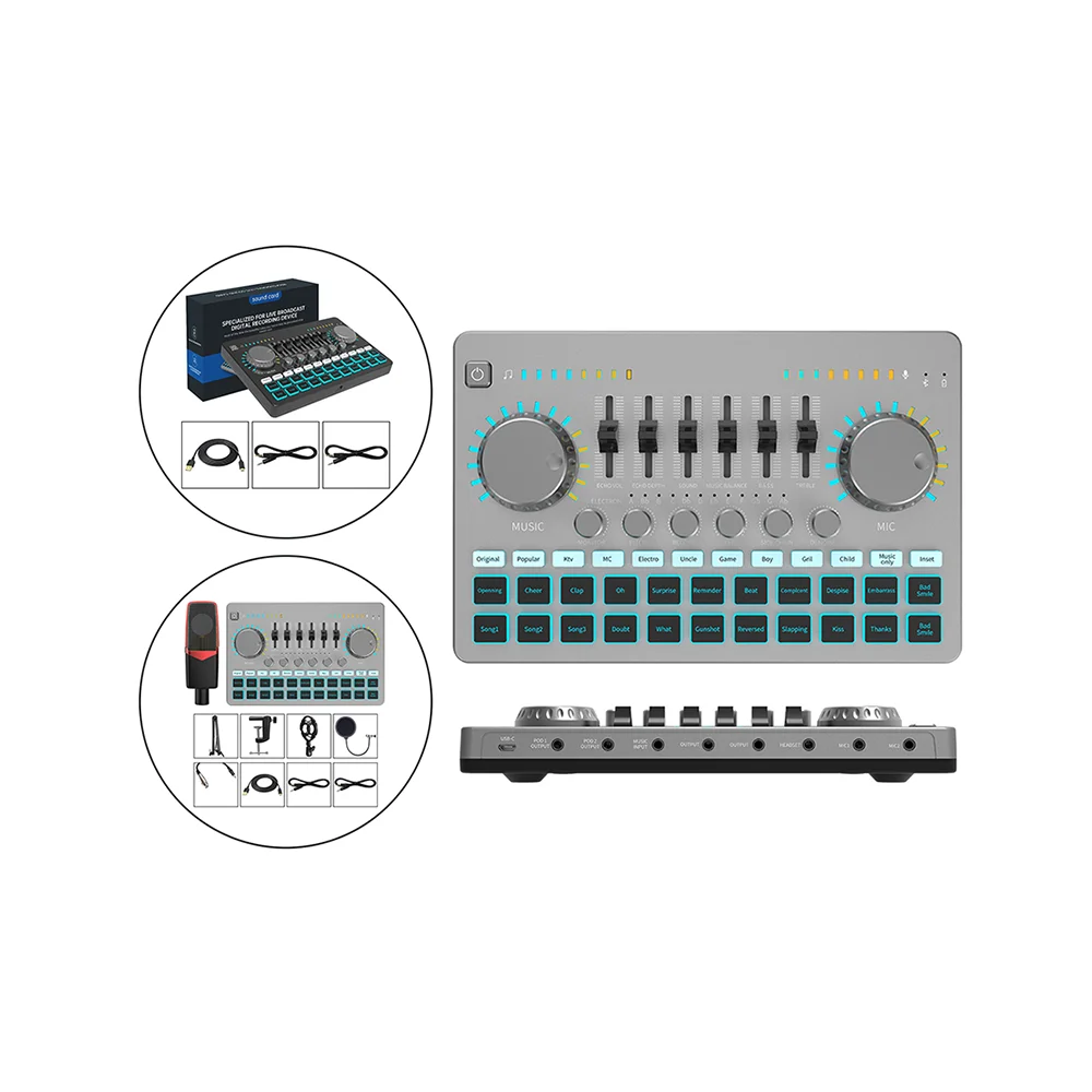 

Live Broadcast Adjustable Audio Interface Mixer Studio Recording Voice Changer Sound Card