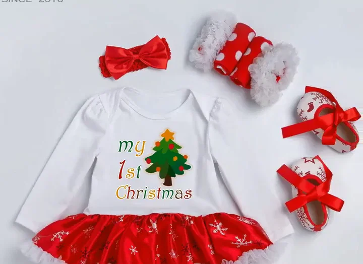 Shop Our Christmas 2020 Snowflake Romper Dress Set for Baby Girls