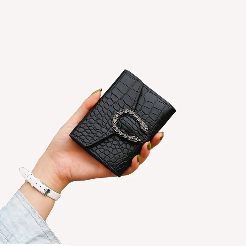 

China wholesale PU leather 3 fold portable alligator woman short credit card money wallet purses and handbags