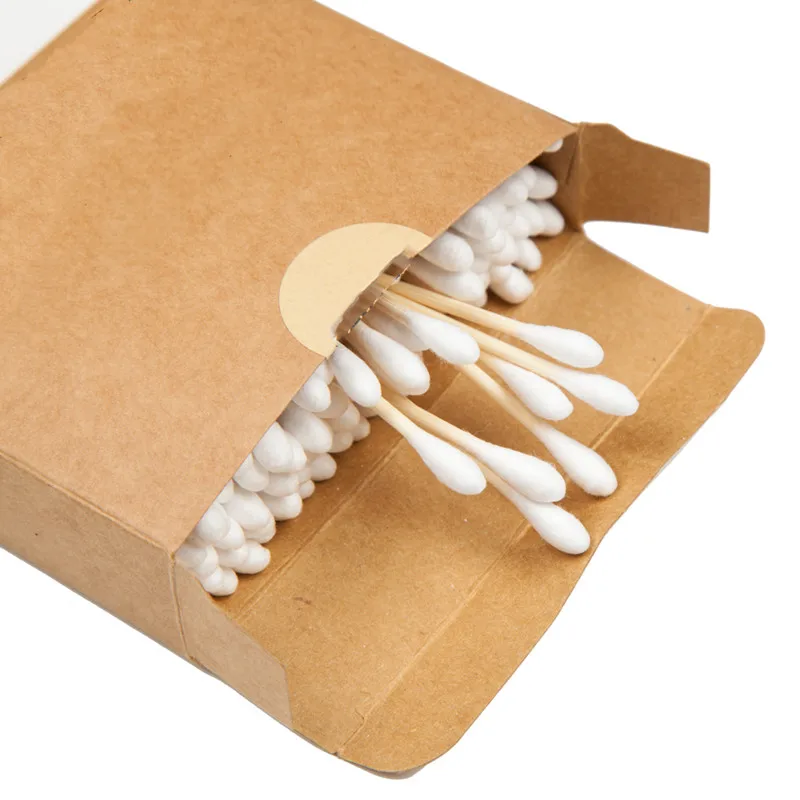 

100pcs pack bamboo cotton buds with kraft paper box