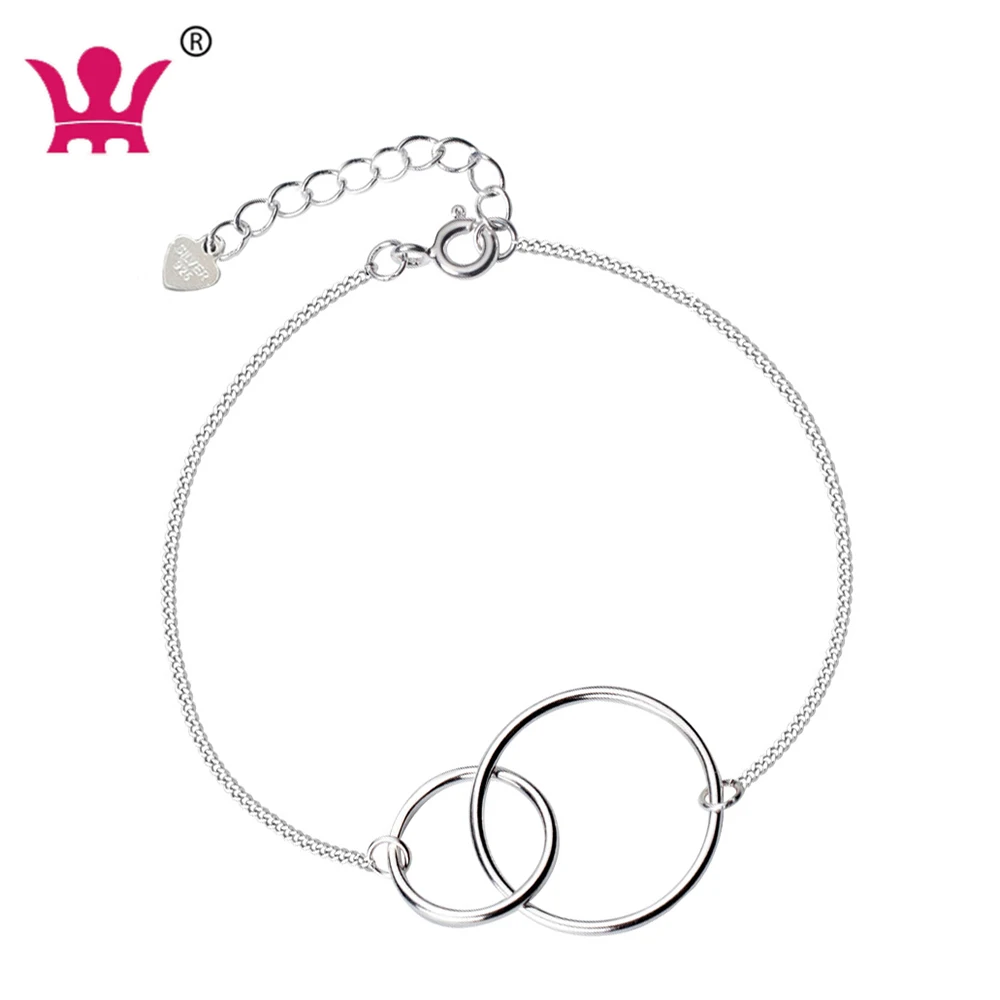 

Bracelet for Women Girls 925 Sterling Silver Geometric Circle Round Interlocked Hypoallergenic Love Birthday Valentine Gift