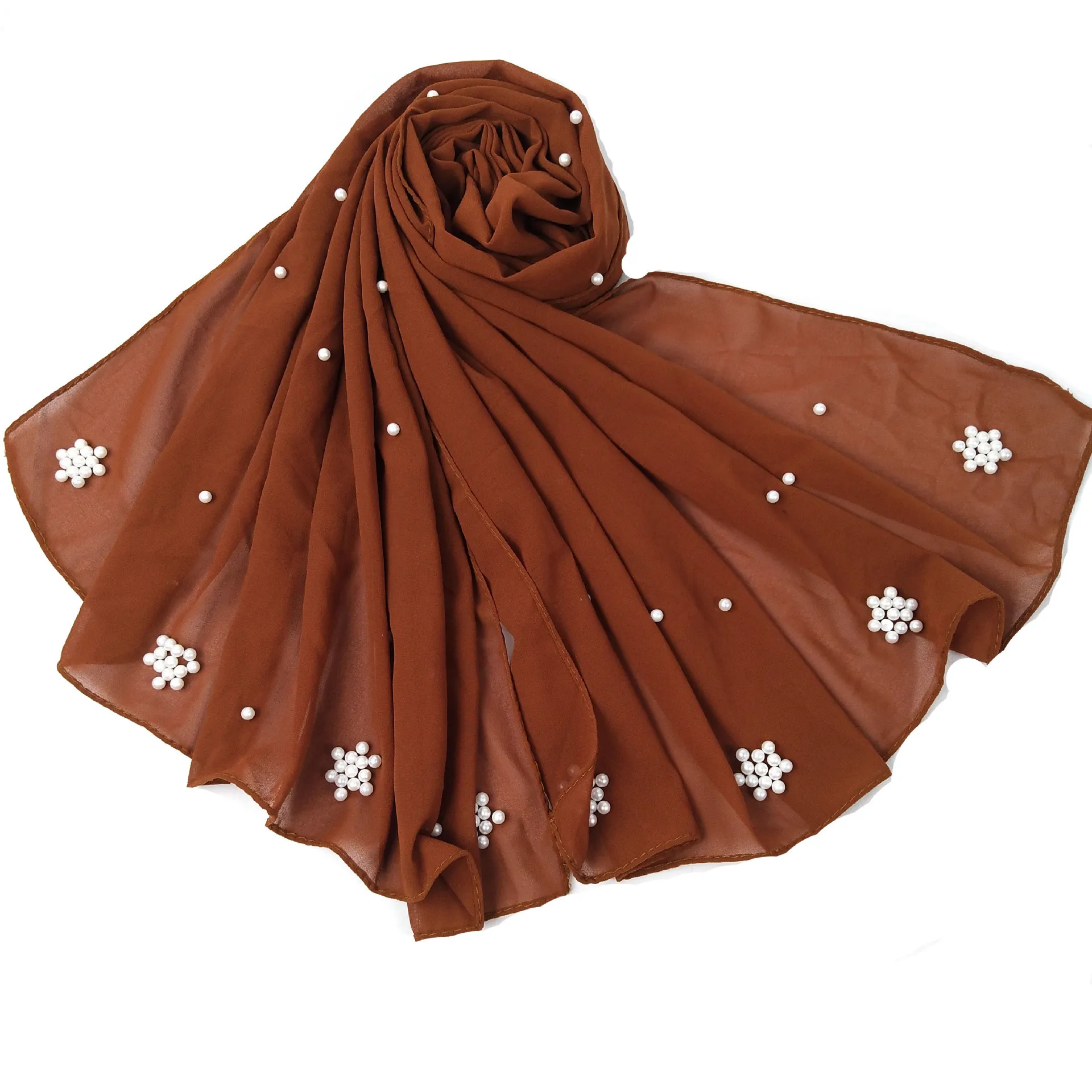 优质薄款烫钻瓷器穆斯林防晒珍珠女人土耳其伊斯兰珍珠雪纺围巾