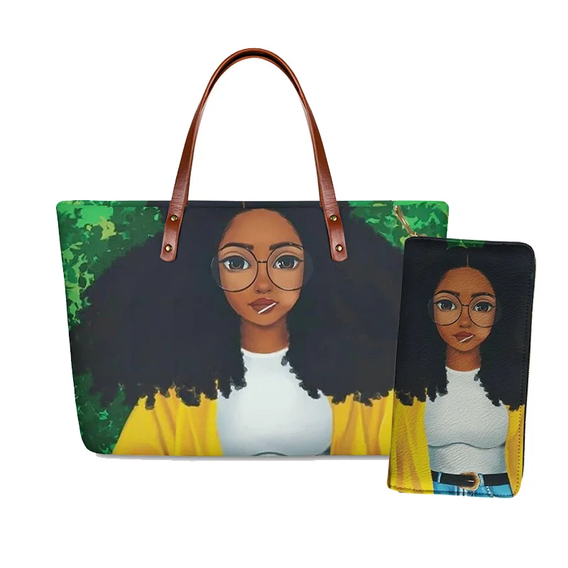 

Wholesale Customize Casual Handbags Ladies Art African Black Girl Print Luxury Bags Women Handbags Ladies Shoulder 2020 Trendy, Customizable