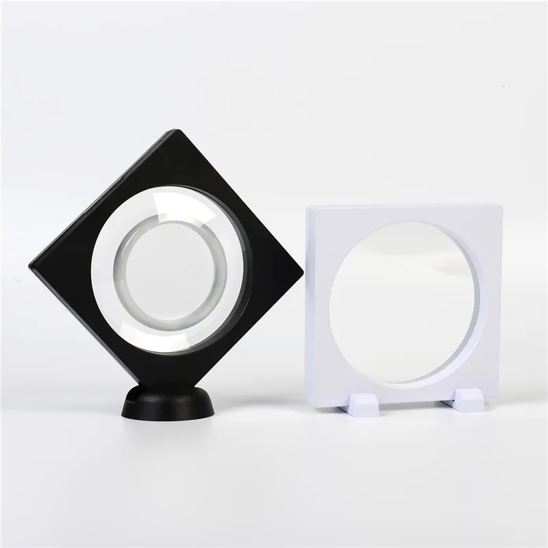 

Jewelry Makeup Display Packaging Square Round Box 11.8*11.8cm The Balance Of Transparent Suspended Floating Custom Logo, White/black