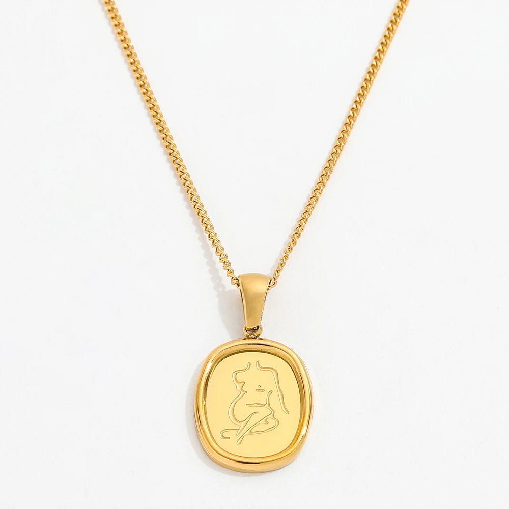 

Joolim Jewelry Women Engraved Women Figure Pendant Necklace 18k Gold Plated Necklace