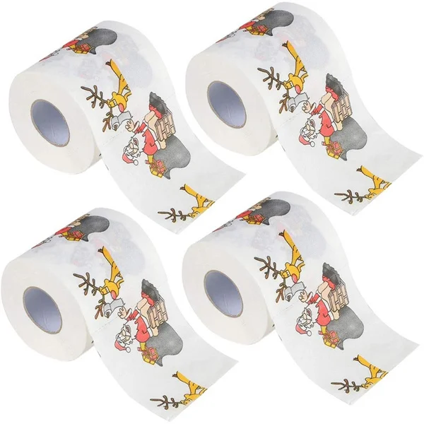 

4 Style Home Santa Bath Toilet Paper Christmas Supplies Xmas Decor Tissue Roll serviette napkin, White