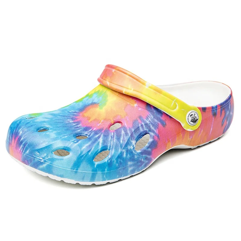 

Amazon USA hot sale fashion lovers slippers printed tie dye clogs rainbow garden shoes hole men sandals unisex women clogs, Optional