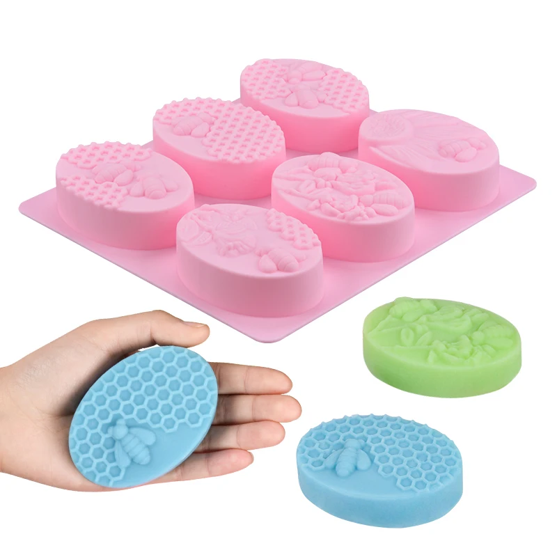 Silicone Honey Bee Soap Mold DIY Handmade Craft 3D Insect Soap Mold Silicone Oval 6 Forms Soap Molds
