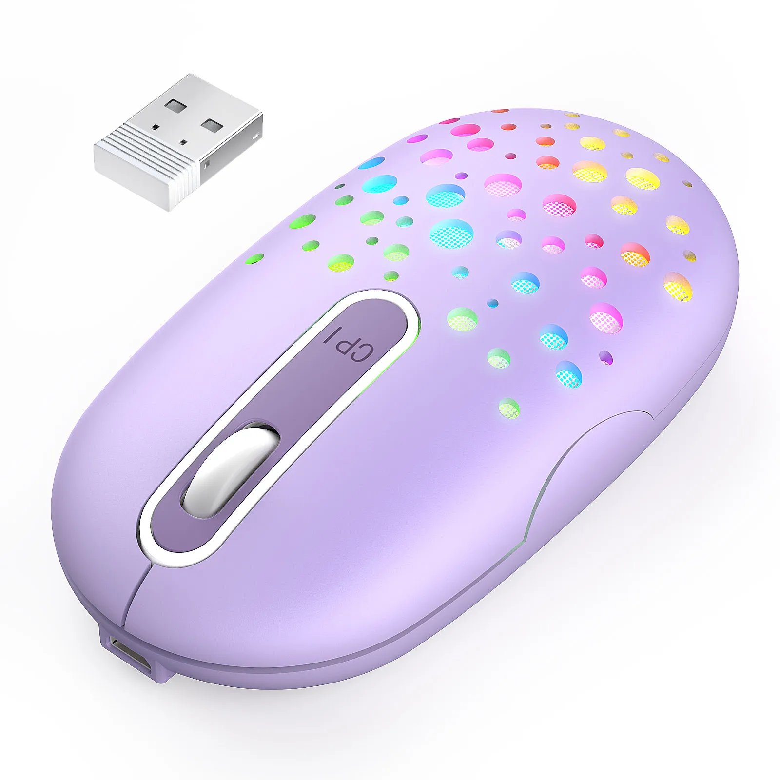 

LED Optical Slim USB Mice with Honeycomb Shell Rechargeable Silent Click for PC Laptop Computer Portable Backlit Wireless Mouse