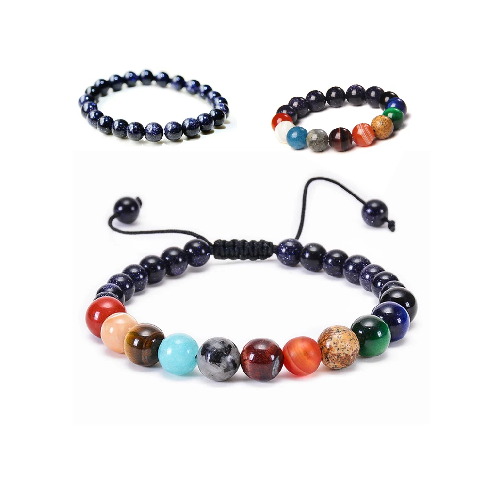 

Fashion Solar System Universe Galaxy Eight Planets Bracelet Star Lava Natural Stone Beads Energy Bracelet, Optional