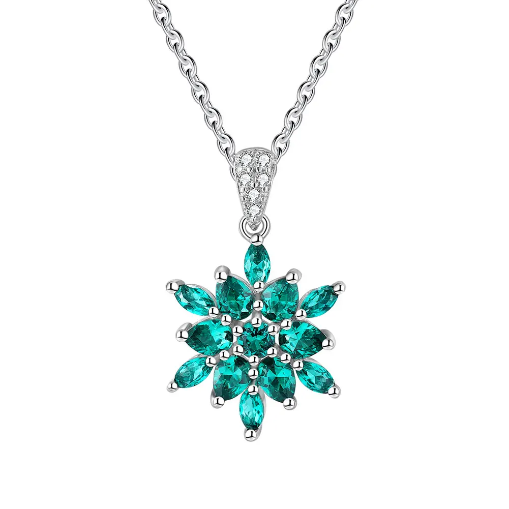 

Custom Jewelry Snowflake green gemstone Pendant Chain 925 Sterling Silver crystal Necklace set