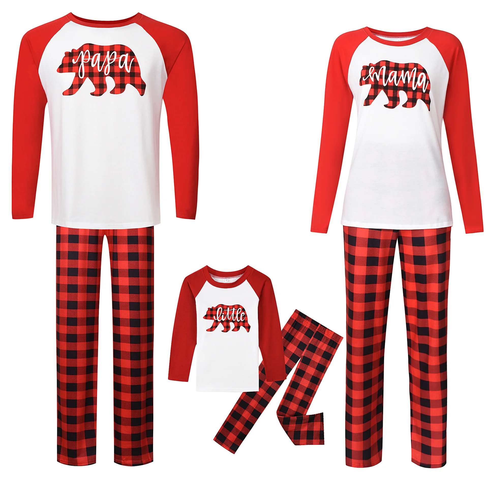 

New Style Ankle Length Loungewear Two Pieces O Neck Plaid Sexy Sleepwears Valentines Family Matching Pajamas