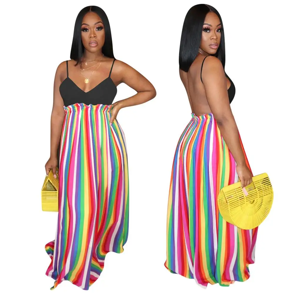 

2020 New Arrival spring and summer rainbow leopard print halter long summer dress FM-3939, Blue