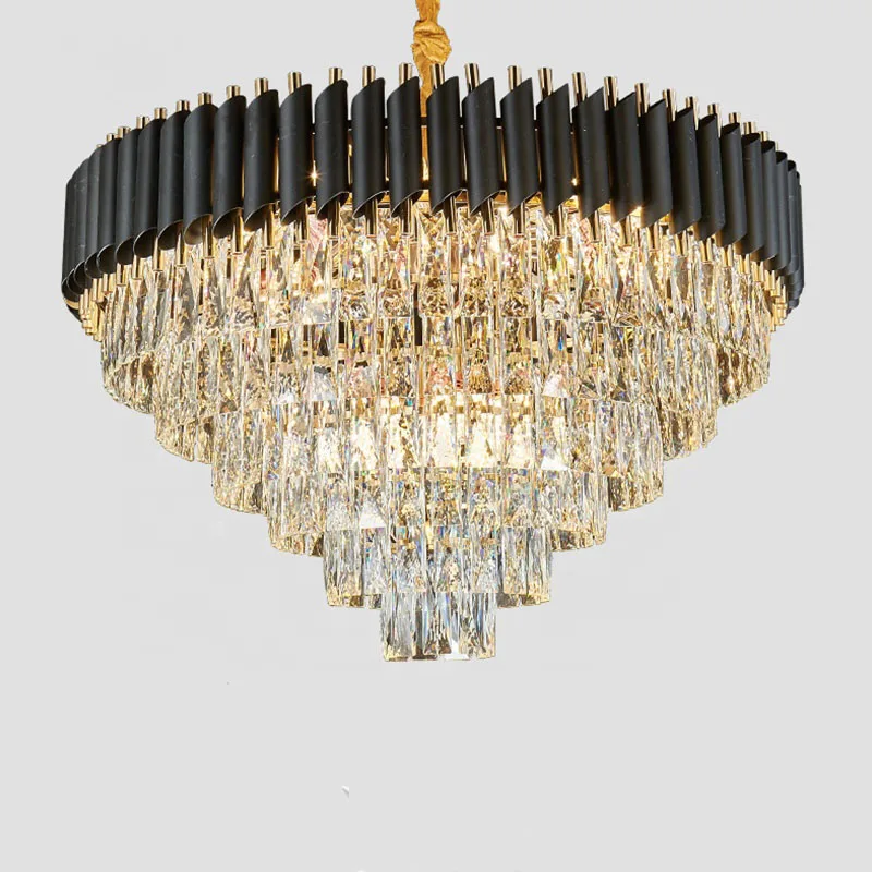 2020 round indoor luxury pendant light black gold LED hanging lights home nordic modern k9 crystal chandelier
