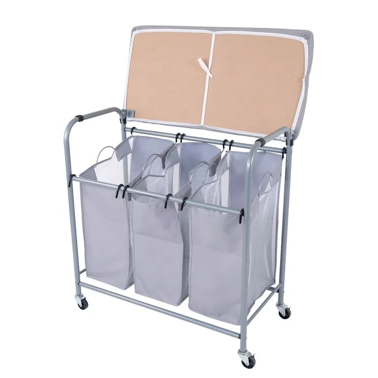 Classic Rolling Laundry Sorter Cart Heavy Duty 3 Bags Laundry Hamper