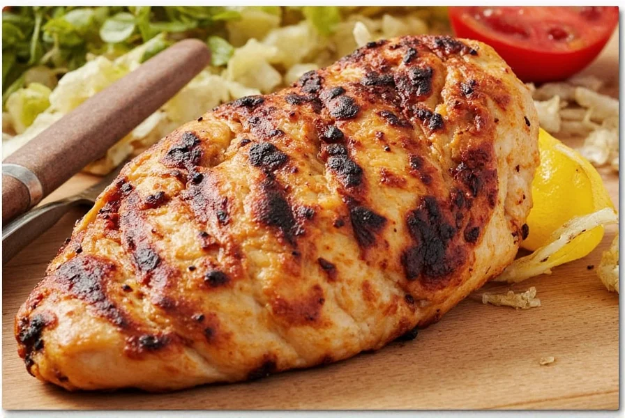 Grilled chicken breast with rice and grilled vegetables