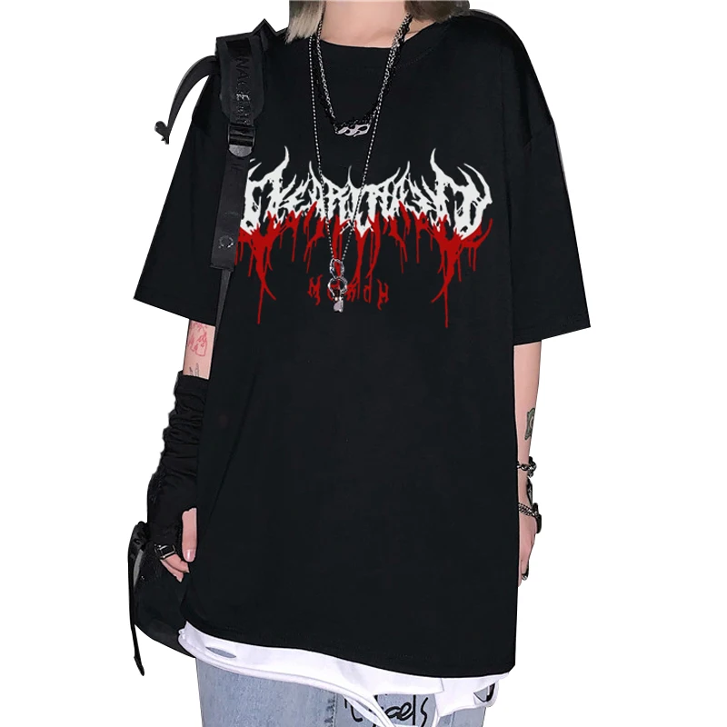 

Women T-Shirts Goth Y2K Harajuku Tops Punk Letter Print Loose Short Sleeve Graphic Korean Styles Dropshipping Plus Size summer, Customized color