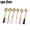 JAY026 New Zealand flower golden small mini beautiful stainless steel ceramic handle teaspoon