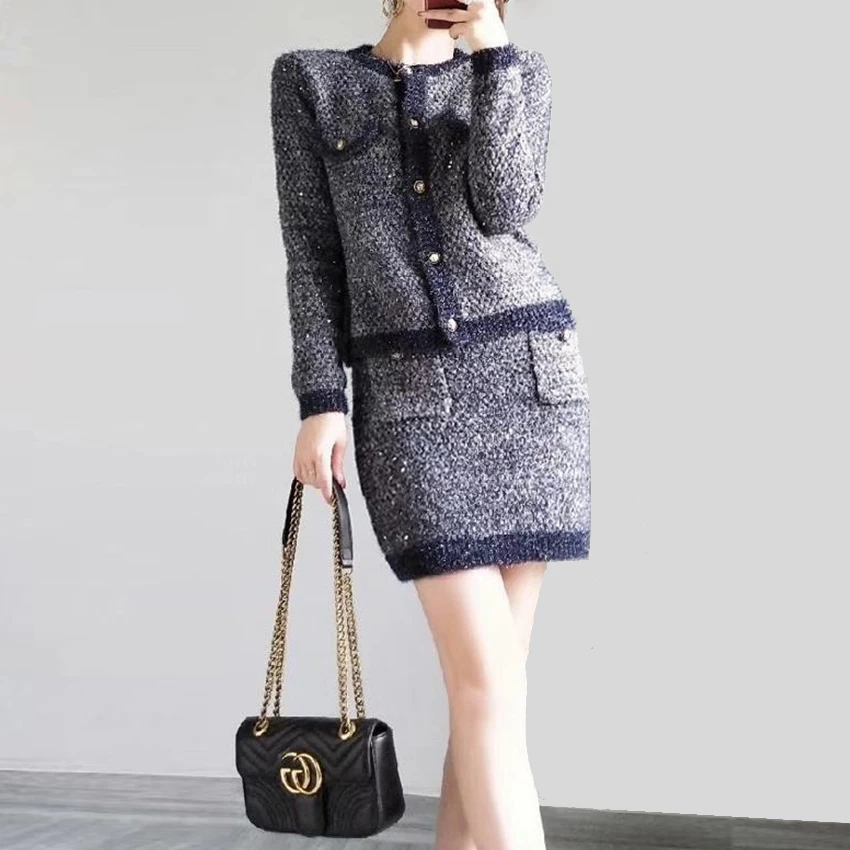 

2020 New Fashion Short Skirt Western Temperament Bright Silk Set
