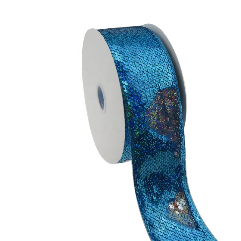 

3'' 75mm hologram blue to shiny grey Spangle Reversible Sequin Fabric Ribbon for Dress Bows Decoration Accept Customized Order, Customized or 196