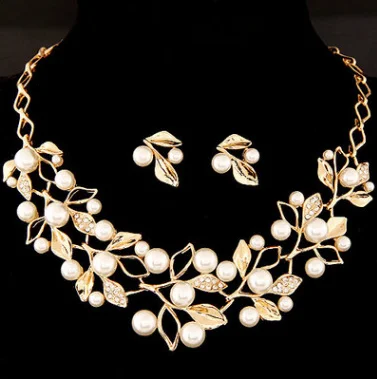 

Komi Trendy Pearls Wedding Necklace Earrings Set Hawaiian Pearls Necklace Set Bridal Family Jewelry Set Wholesale, Gold /sliver