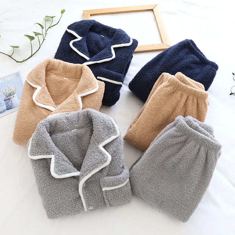 

2020 fall winter long sleeve casual cozy couple pajamas fleece sleepwear two piece fuzzy lounge wear set for women, Picture shows