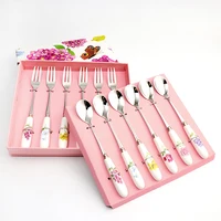 

12PCS Stainless Steel Spoon And Fork Set Ceramic Handle Cutlery in Porcelain