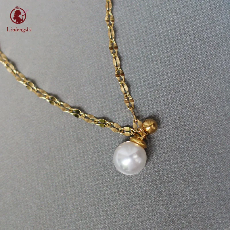 

New Fashion White Round Pearl Pendant Necklace Stainless Steel Link Freshwater Pearl Pendant Necklace For Women