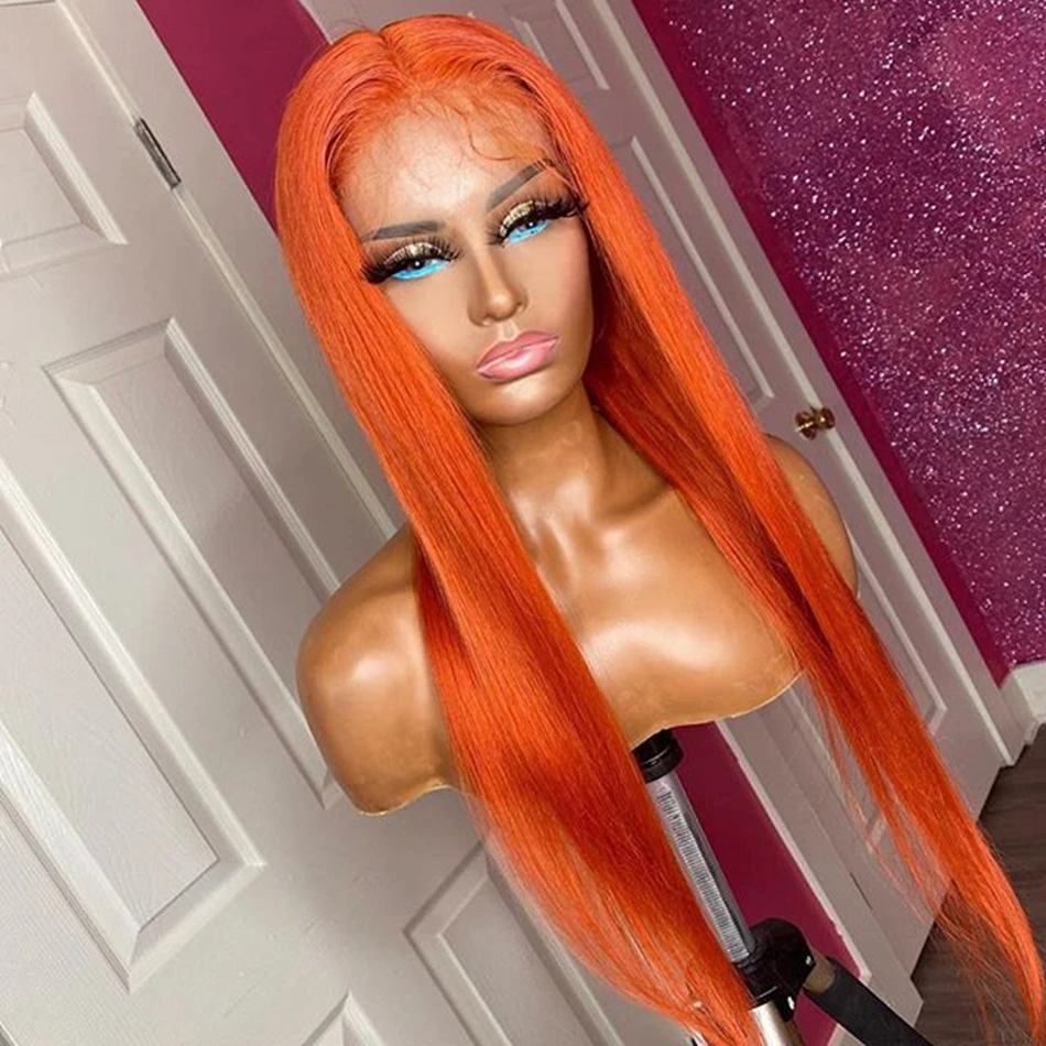 

Orange Human Hair Lace Front Wigs 150 Density Silky Straight Orange Ginger Human Hair Lace Wigs for WOMEN