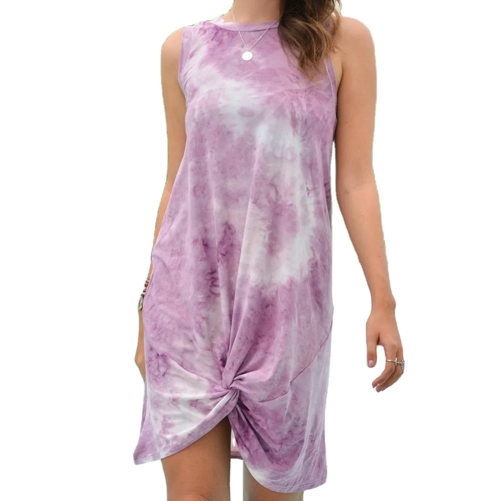 

2021 Sexy New Style Tie Dye Twist Sleeveless Mini Dress, 2 colors