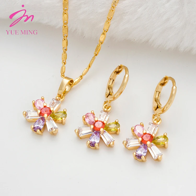 

Custom Colorful Dubai Cheap Bridal 18k Gold Plated Zircon Necklace Set And Earrings Jewelry Set For Women