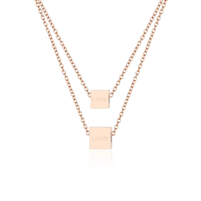 

High quality custom logo gold choker necklace Square grain double necklace new design beads necklace