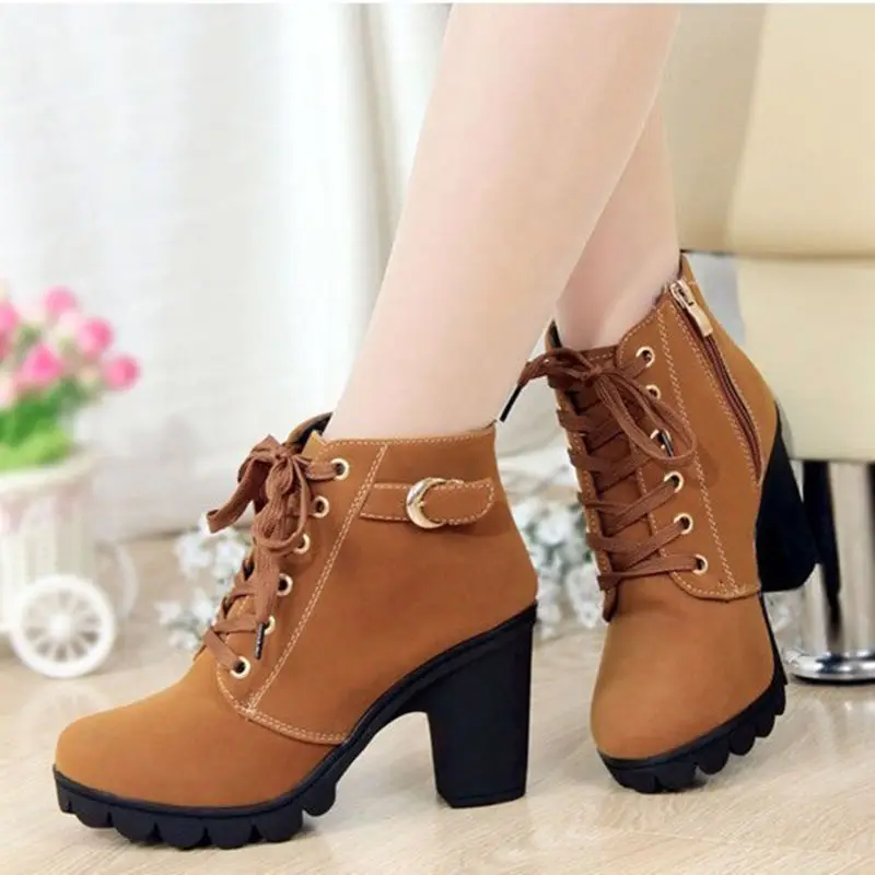 

2021 Women's ankle boots high Heeled Fashion shoes Female winter autumn zip up black korean, Black,brown,green