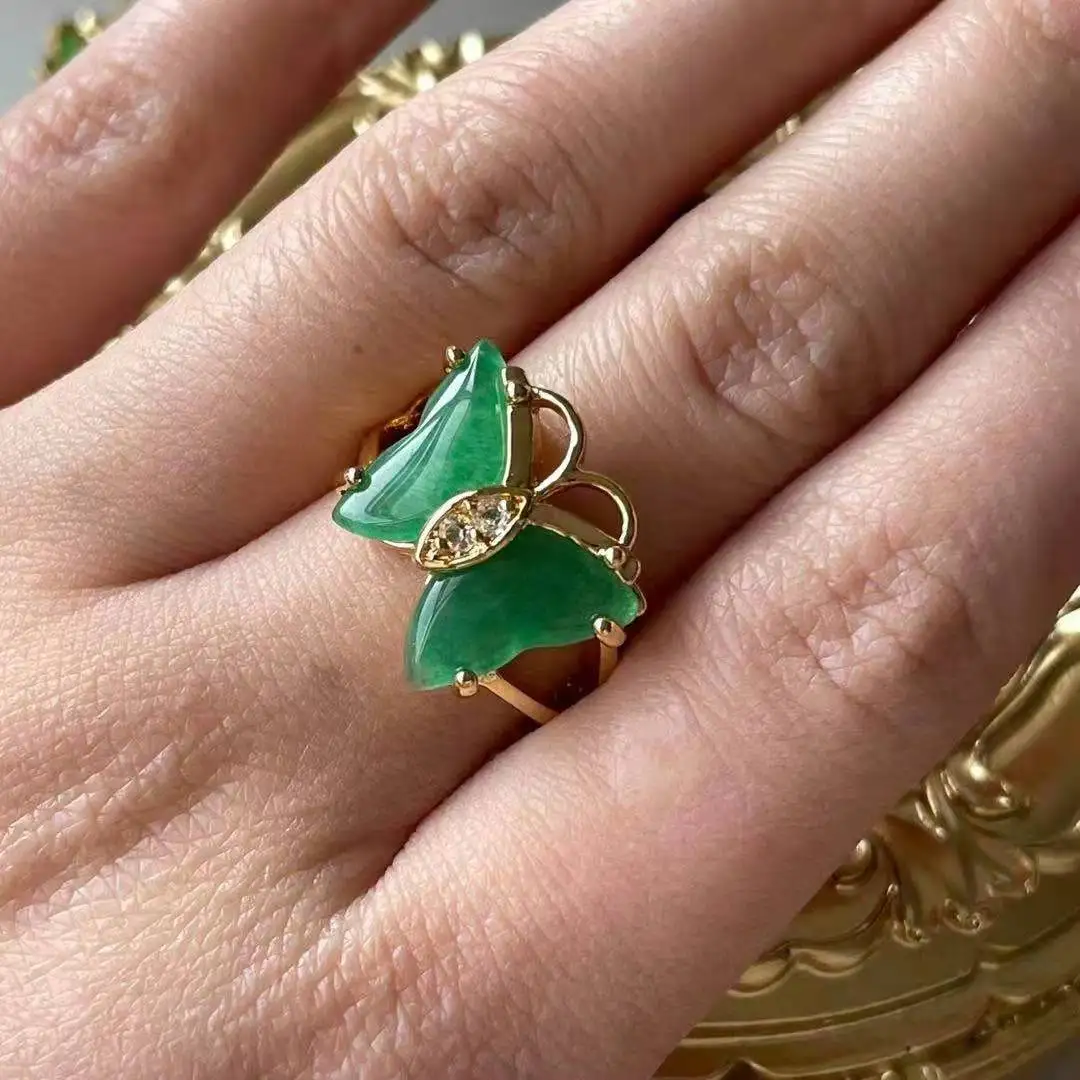

wholesale Natural jade stone butterfly necklace earrings rings set
