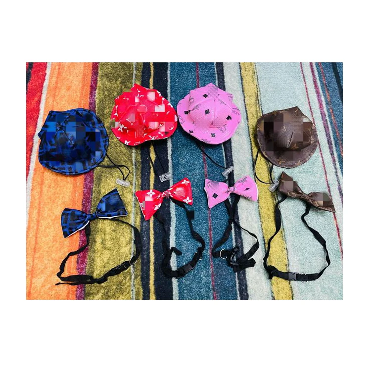 

Best seller PU designer pet hat bow set cute personality fat dog hat, Picture shows