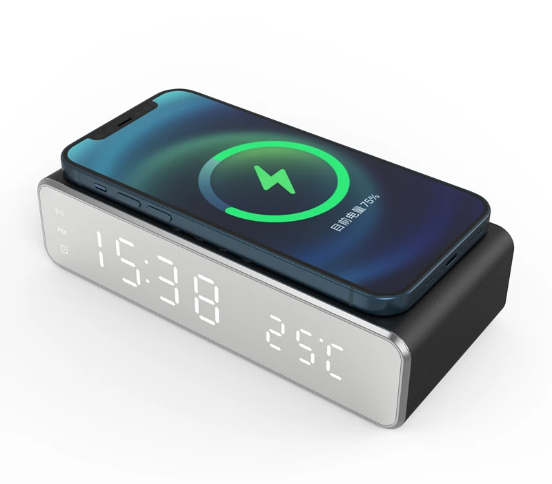 

2024 Hot Selling LED Alarm Clock Charger Digital Wireless Charging Speaker Radio Alarm Clock